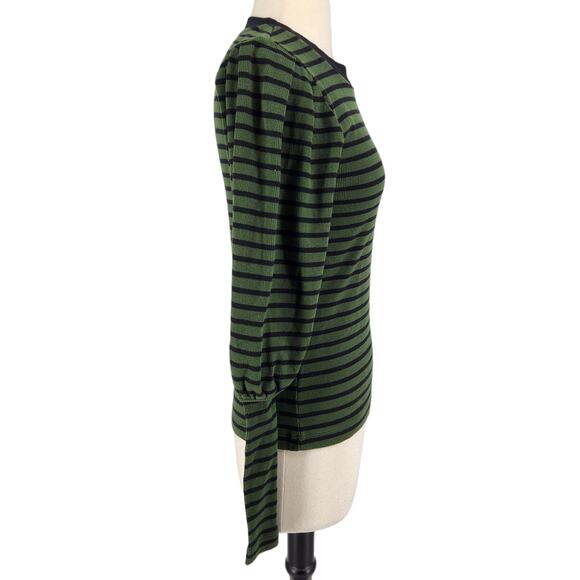 SALE DKNY Jeans Green Black Stripe Mutton Sleeve Pullover Knit Top Sweater Small - Picture 6 of 6